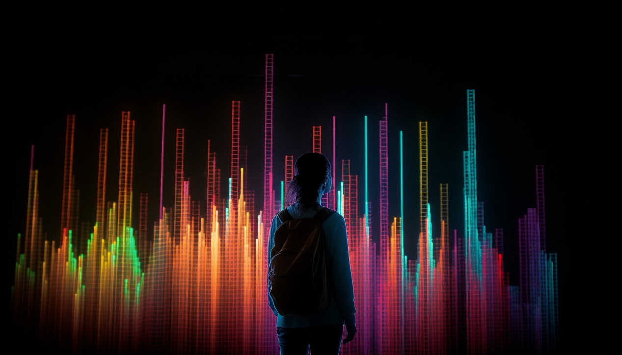 Futuristic silhouette dancing in glowing nightclub lights generated by artificial intelligence