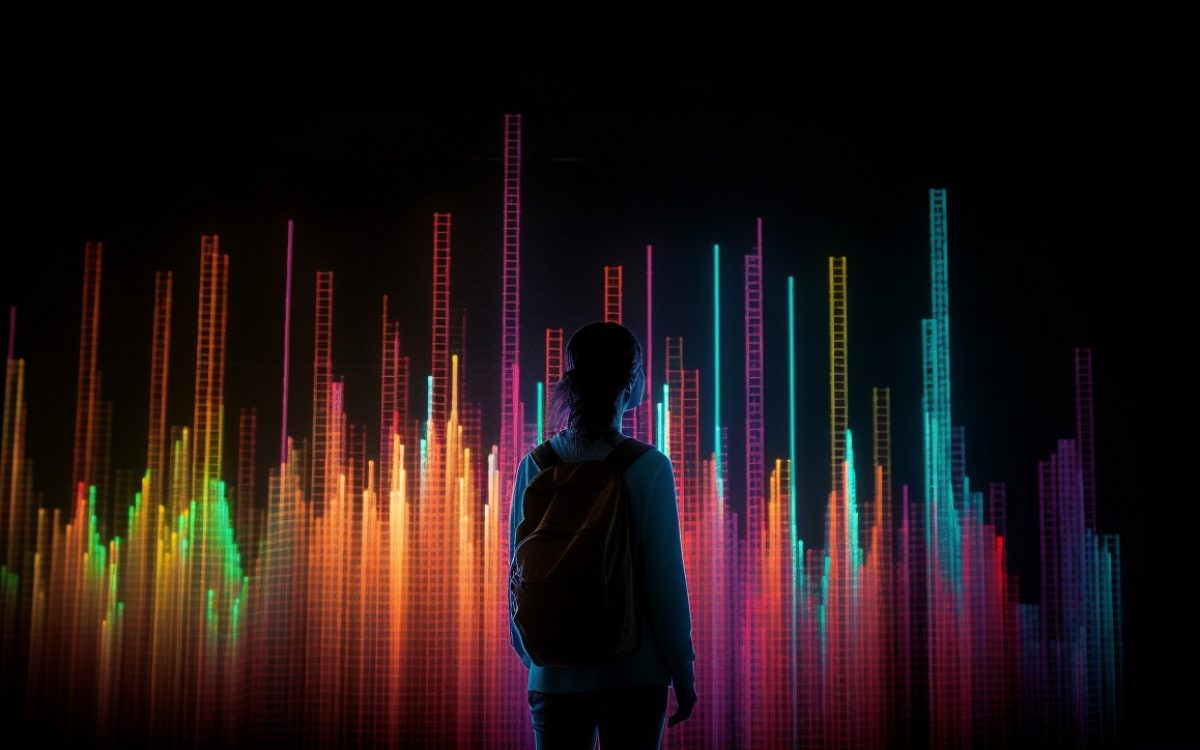 Futuristic silhouette dancing in glowing nightclub lights generated by artificial intelligence